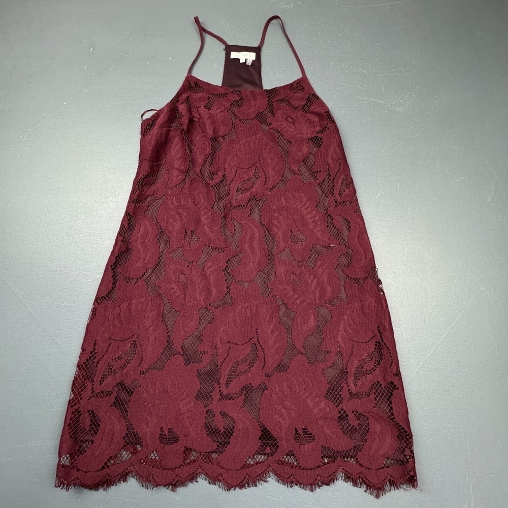 State Lace Women's Small Burgundy Sleeveless A-Line Cocktail Party Dress Elegant